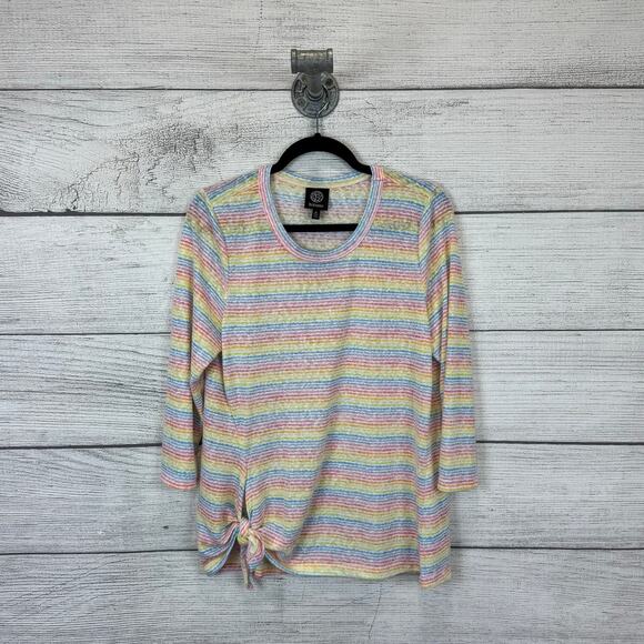 Bobeau Women's Rainbow Striped 3/4 Sleeve Tie Side Top Size Medium - Picture 1 of 7